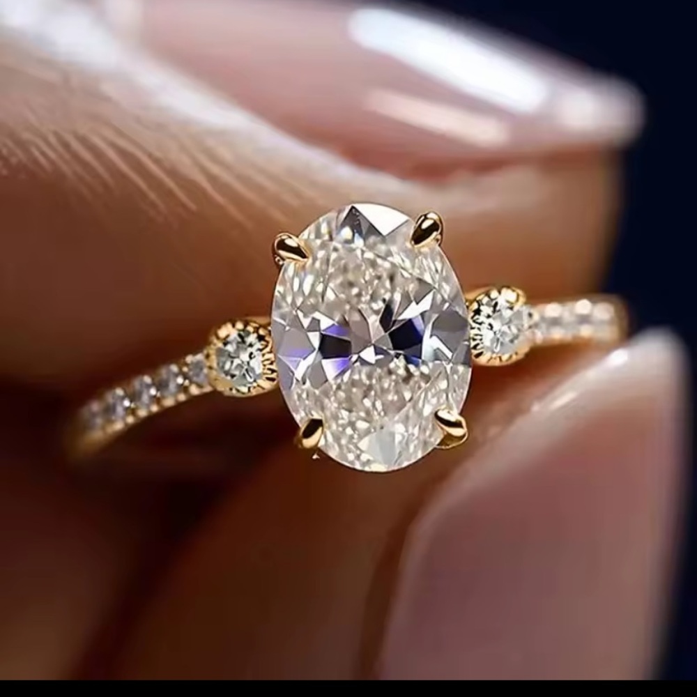 18k  Gold Vermeil 9.25 Sterling Silver and Moissanite Women's Ring 3 CTs